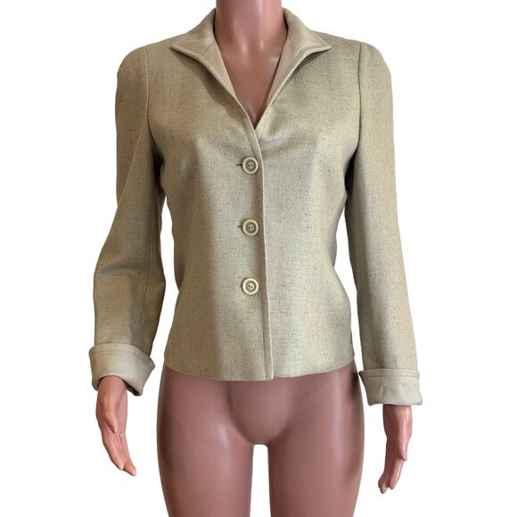 Akris Jacket Blazer Womens 10 Beige Silk Cashmere Blend Cuff Sleeve 3 Button - Picture 1 of 16